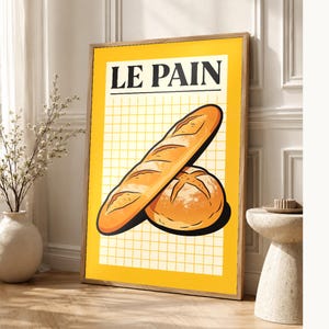 Brotküche Wand kunstdruck | Retro-Bistro-Bäckerei-Poster | Maximalistischer französischer Boulangerie-Druck | Esszimmer-Dekor Bild 1