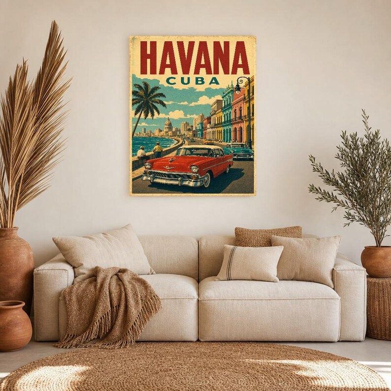 Havana Travel Poster | Vintage 1950s Malecon Print | Retro Cuba Wall Art Print | Mid Century City Decor image 7
