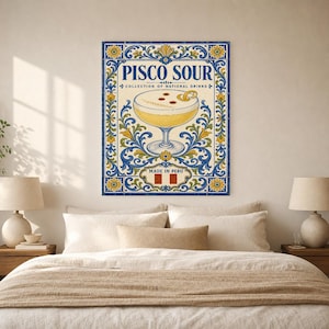 Pisco Sour Cocktail Tile Wall Art Print | Peru National Drink Poster | Azulejo Bar Cart Print | Maiolica Kitchen Decor image 6