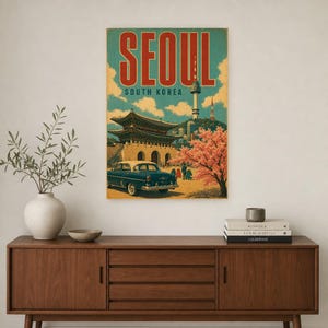 Pôster de viagem de Seul | Impressão vintage de palácio | Arte de parede da Coreia do Sul | Impresso e enviado imagem 2