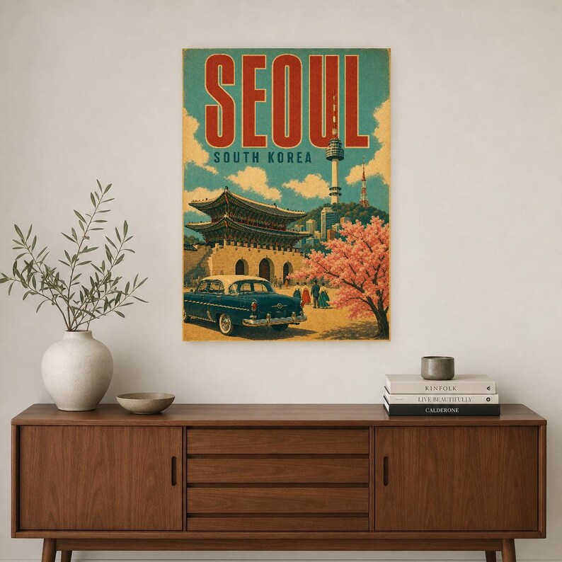 Pôster de viagem de Seul | Impressão vintage de palácio | Arte de parede da Coreia do Sul | Impresso e enviado imagem 2