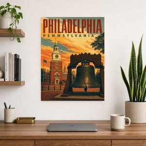 Philadelphia Travel Poster | Vintage Liberty Bell Print | Pennsylvania Wall Art Print | Mid Century City Decor image 7