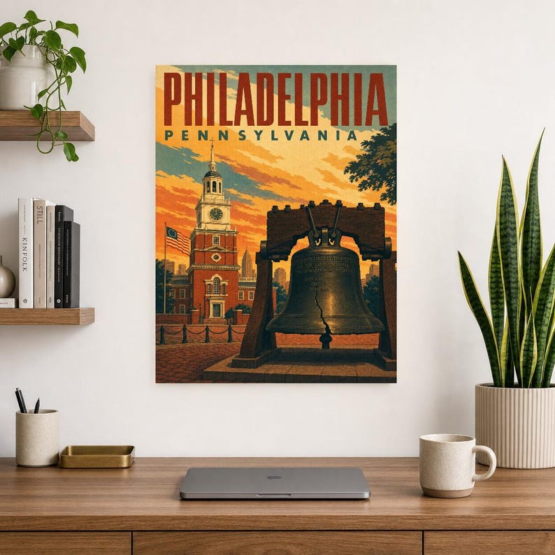 Philadelphia Travel Poster | Vintage Liberty Bell Print | Pennsylvania Wall Art Print | Mid Century City Decor image 7