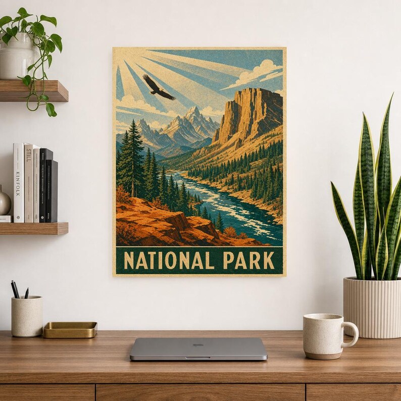 Burnt Orange National Park Wall Art | WPA Mountain Poster | Cabin Lodge Print image 8