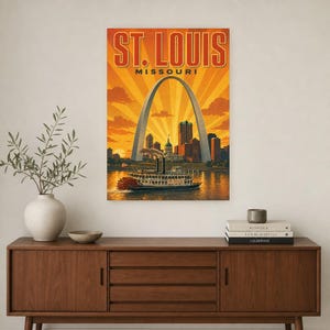 St. Louis Travel Poster | Vintage 1950s Gateway Arch Print | Missouri Wall Art Print | Mid Century City Decor image 2