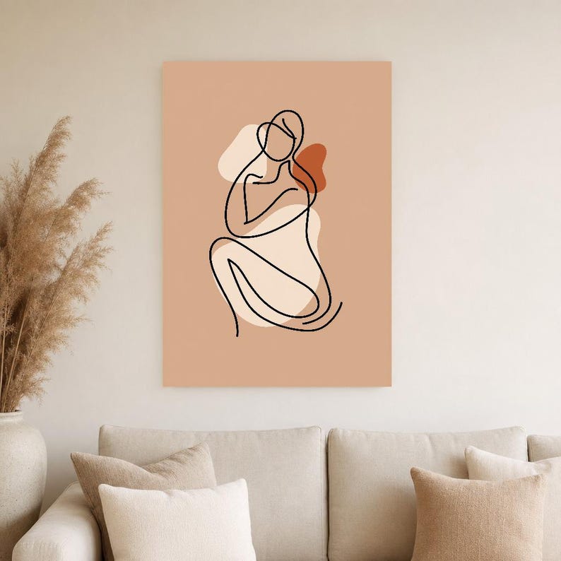 One Line Female Body Wall Art Print | Minimalist Line Drawing Poster | Abstract Boho Bedroom Print image 3