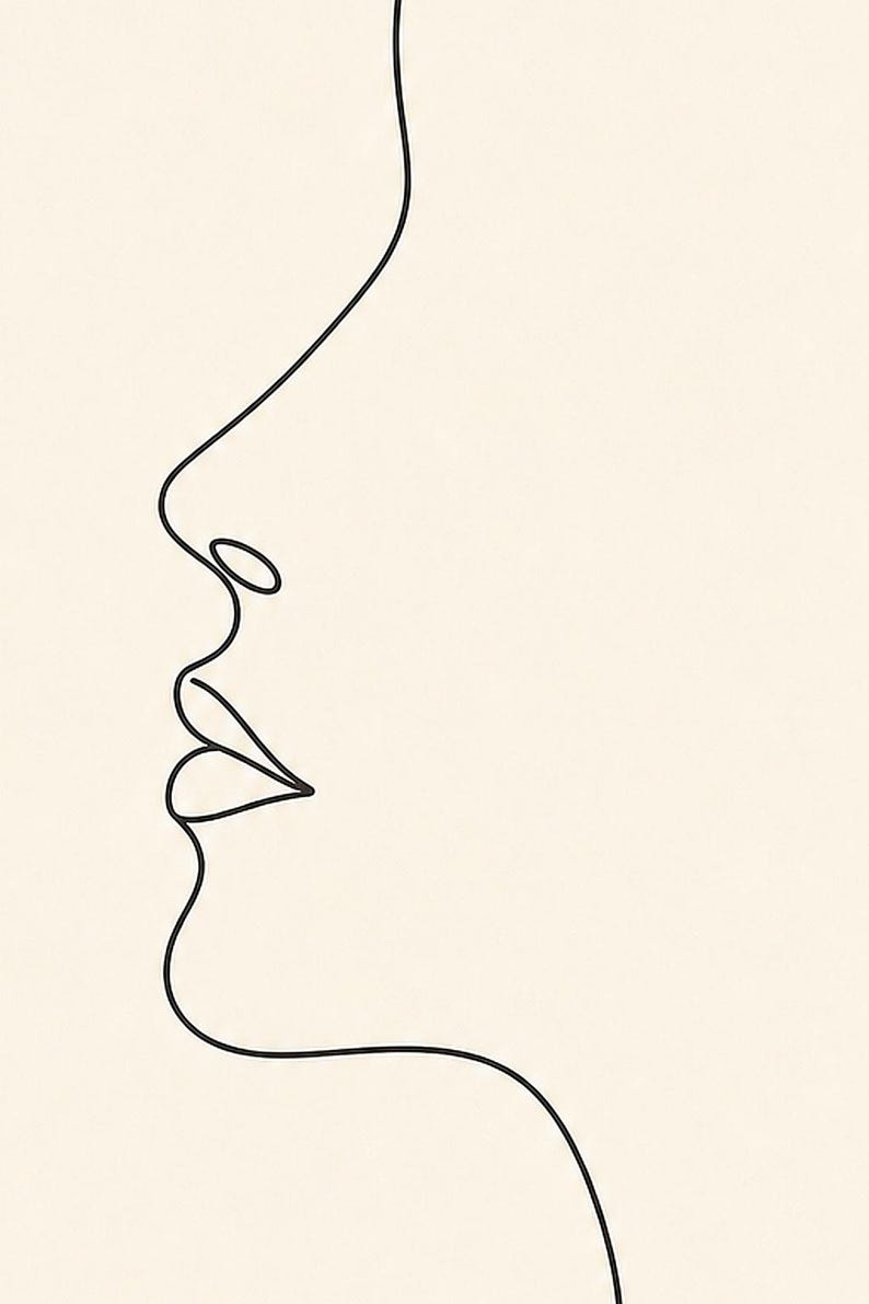 One Line Woman Face Wall Art Print | Minimalist Line Art Print | Abstract Female Profile Poster | Ivory Bedroom Decor | Line Drawing image 3