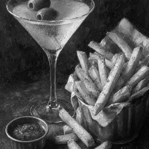 Vuile Martini frietjes kunst aan de muur | Late Night voedsel stilleven poster | Barwagen decor print | Cocktail kunst aan de muur afbeelding 10