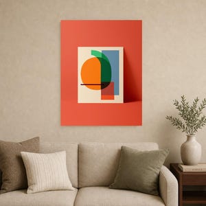 Abstracte muurdecoratie met kaki en wasabi | Opvallende poster met kleurblokken | Moderne geometrische print in mid-century stijl afbeelding 8