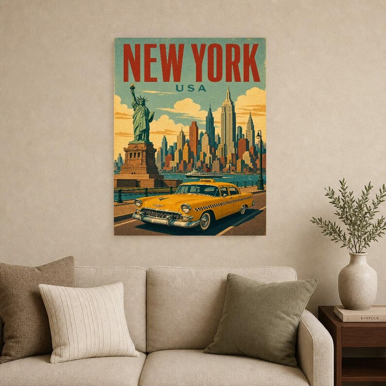 New York Travel Poster | Vintage Skyline Print | USA Wall Art | Printed & Shipped image 9