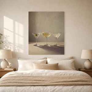 Arte de parede de produtos vidreiros Moody Martini | Do cocktail vida mínima ainda pôster | Impressão de decoração de carrinho de bar | Arte imagem 6
