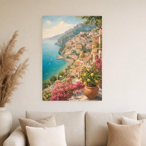 Amalfi Coast Travel Poster | Soft Painting Italy Wall Art | Mediterranean Coastal Print | Printed & Shipped image 4