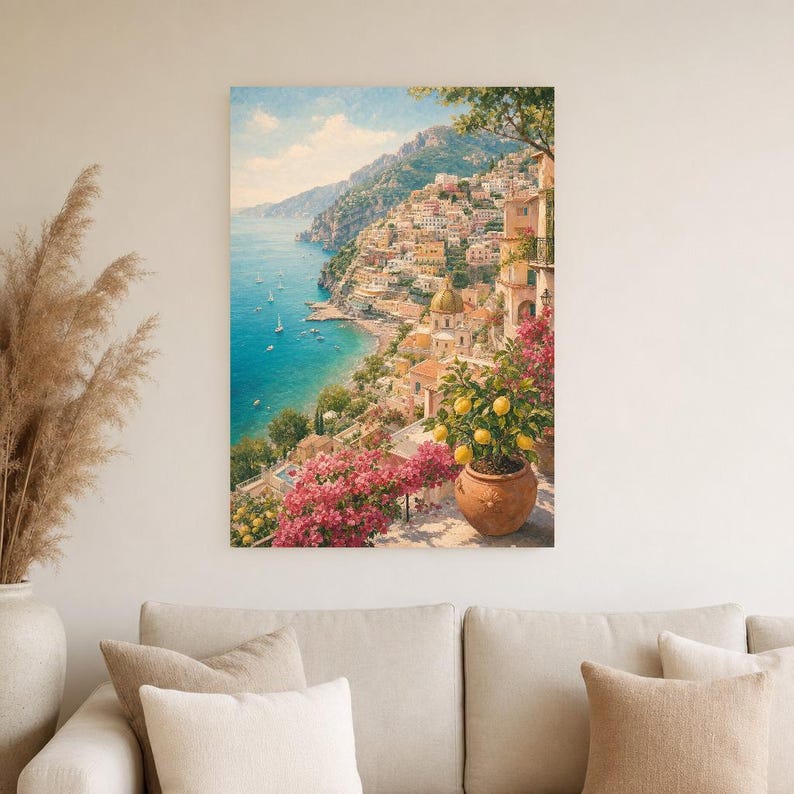 Amalfi Coast Travel Poster | Soft Painting Italy Wall Art | Mediterranean Coastal Print | Printed & Shipped image 4