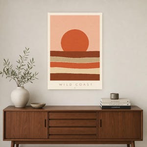Rust Sun Coastal Cliffs Wall Art Print | Minimalist Named Sun Poster | Cut-Paper Mid-Century Print | Blush Boho Decor image 2