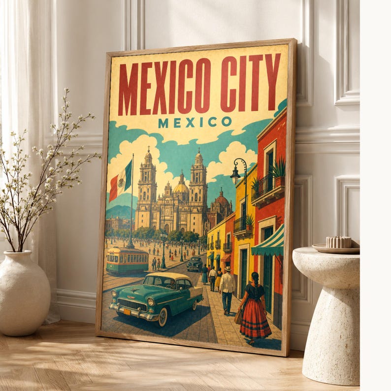 Mexico City Travel Poster | Vintage Cathedral Print | Mexico Wall Art | Printed & Shipped image 1