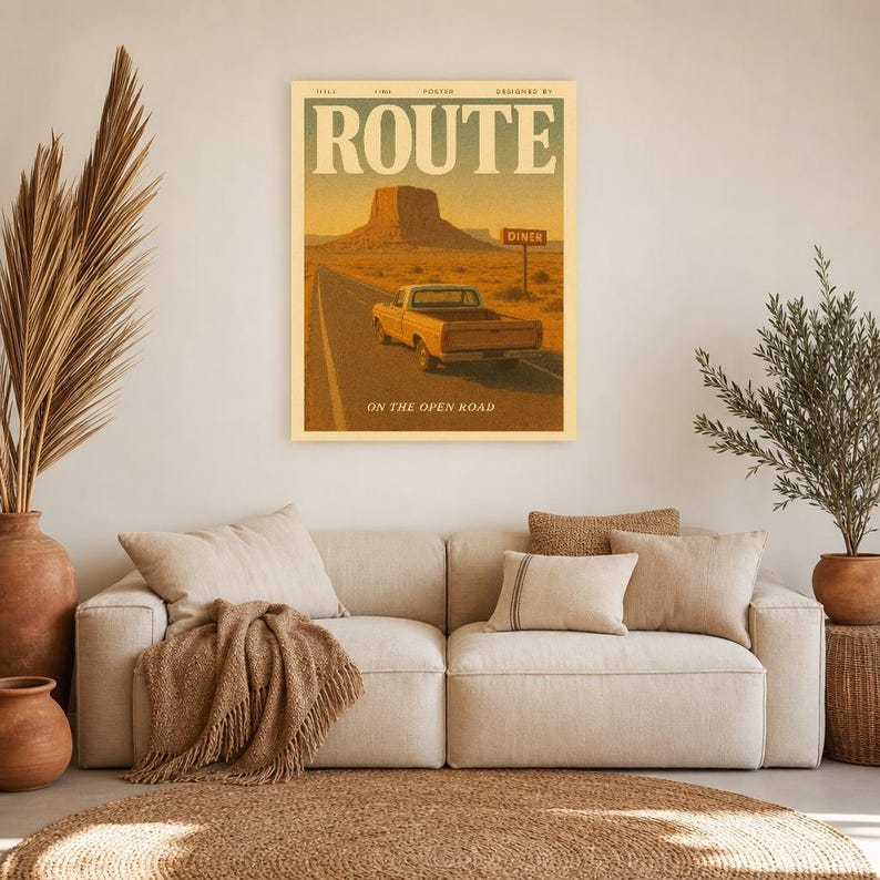 Routeretro-poster | Vintage jaren '70 kunst aan de muur afdrukken | Esthetische tijdschriftafdruk | Halverwege de eeuw retro decor cadeau afbeelding 11