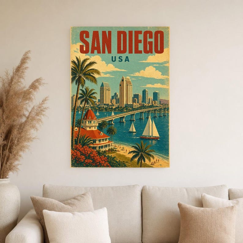 San Diego Travel Poster | Vintage 1950s Bay Print | Retro California Wall Art | Mid Century City Decor image 4