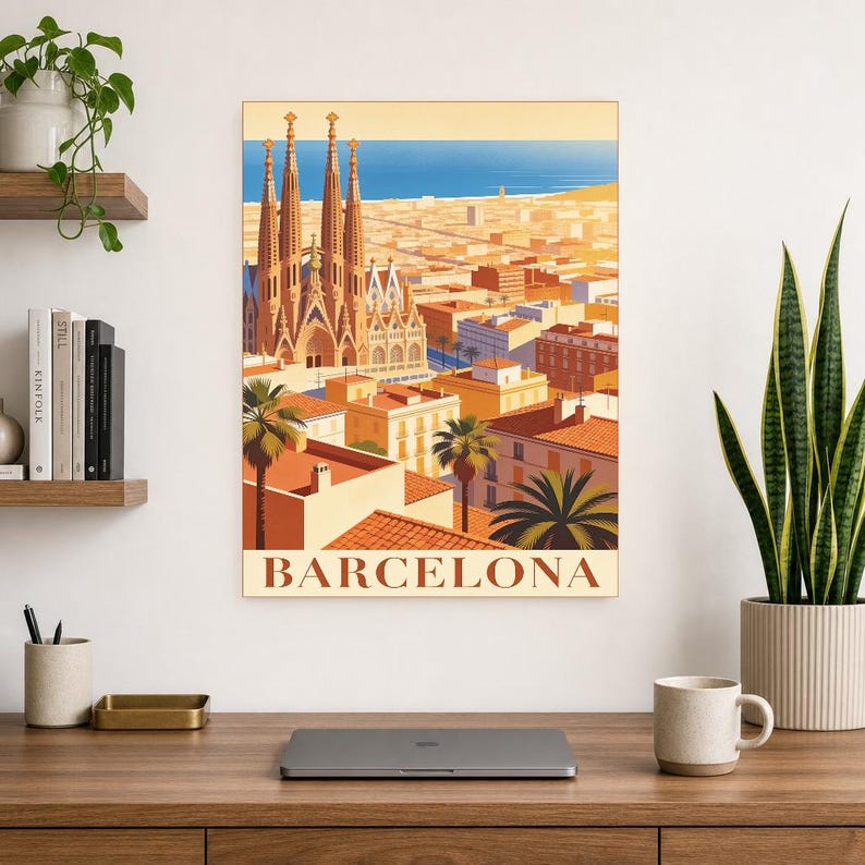 Póster de viaje vintage de Barcelona | Impresión de arte retro de la ciudad de España ? Decoración de pared de regalo de inauguración de la imagen 10