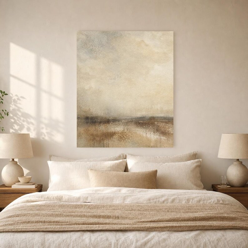 Warm Beige Abstract Wall Art Print | Neutral Color Field Print | Sand Taupe Watercolor Poster | Japandi Minimalist Bedroom Decor image 6