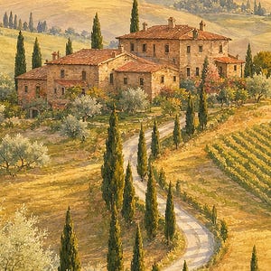 Toscane reisposter | Zachte schildering Italië muurdecoratie | Print van het Toscaanse platteland | Gedrukt en verzonden afbeelding 3
