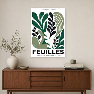 Botanical Cut Paper Exhibition Poster | Forest Green Leaf Wall Art Print | Mid Century Gallery Print | Abstract Matisse Style Poster Decor image 2