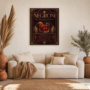 Bordeaux Art Deco Negroni Recipe Wall Art Print | Gold Cocktail Recipe Poster | Bar Cart Decor Print | Kitchen Wall Art image 7