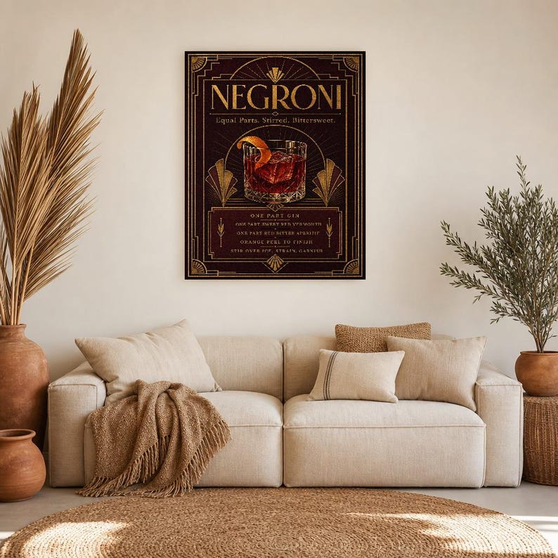 Bordeaux Art Deco Negroni Recipe Wall Art Print | Gold Cocktail Recipe Poster | Bar Cart Decor Print | Kitchen Wall Art image 7
