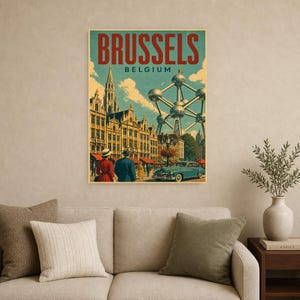 Brussels Travel Poster | Vintage Grand Place Print | Belgium Wall Art | Printed & Shipped image 9