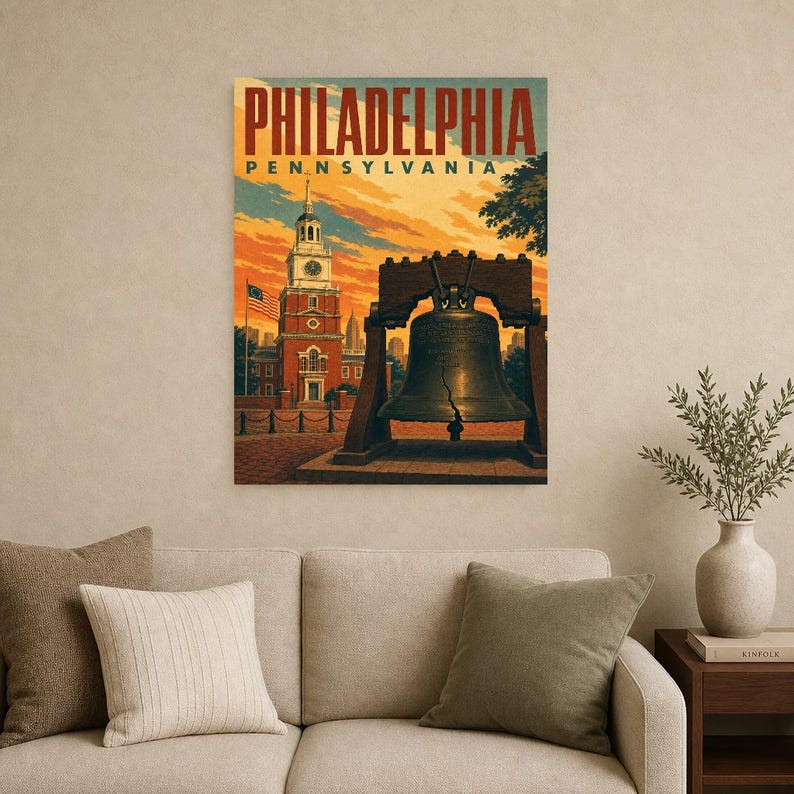 Philadelphia Travel Poster | Vintage Liberty Bell Print | Pennsylvania Wall Art Print | Mid Century City Decor image 8