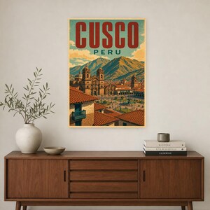 Plakat podróżniczy do Cusco | Vintage Andes Print | Sztuka ścienna z Peru | Wydrukowano i wysłano zdjęcie 2