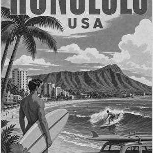 Honolulu Travel Poster | Vintage Hawaii Print | USA Wall Art | Printed & Shipped image 10