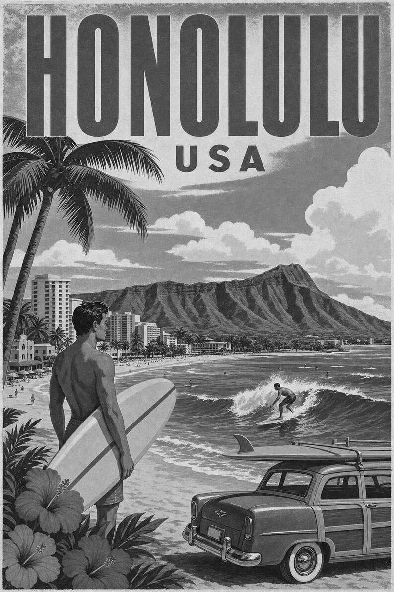 Honolulu Travel Poster | Vintage Hawaii Print | USA Wall Art | Printed & Shipped image 10