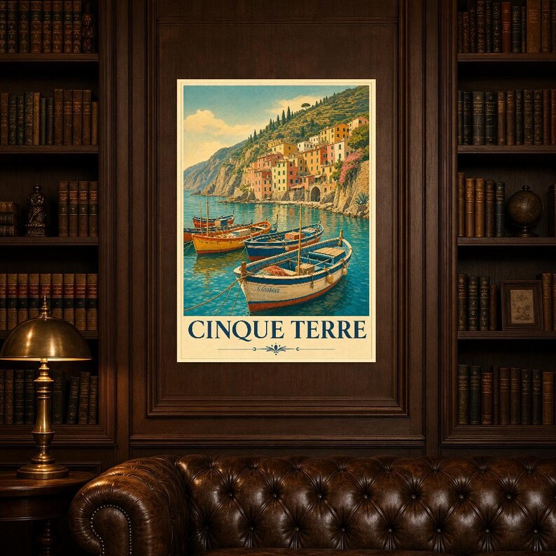 Cinque Terre Wall Art Print | Italian Fishing Boats Poster | Riviera Cove Travel Print | Vintage Dolce Vita Decor | Mediterranean Sea Art image 5