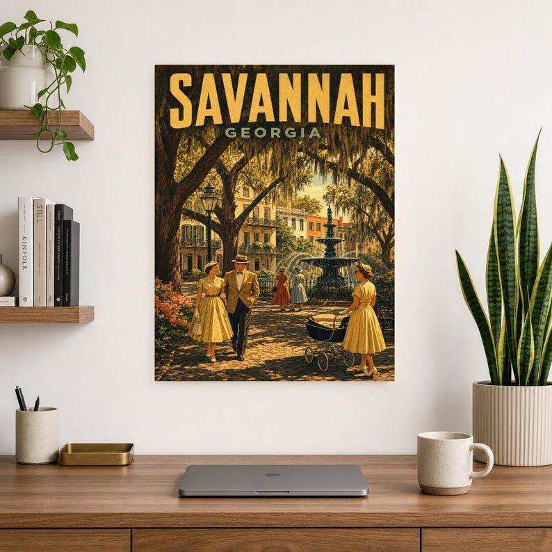 Savannah Travel Poster | Vintage 1950s Spanish Moss Print | Georgia Wall Art Print | Mid Century City Decor image 7
