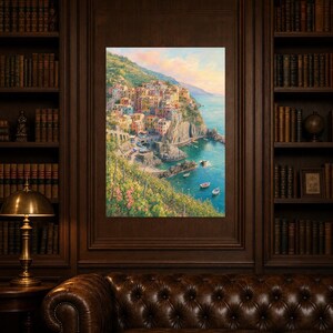Reisposter Cinque Terre | Zachte schildering Italië Muurdecoratie | Kustprint van Manarola | Gedrukt en verzonden afbeelding 5