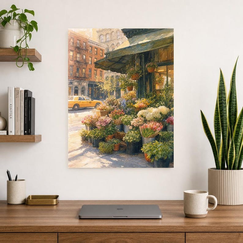 Póster del Mercado de Flores de Nueva York | Pintura suave para pared de Nueva York | Lámina floral de viaje | Impreso y enviado imagen 8