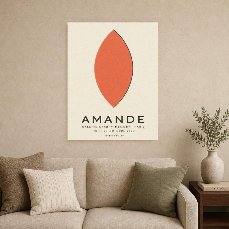 Almendra | Arte abstracto para pared | Póster de galería moderno | Impresión minimalista | Impreso y enviado imagen 9
