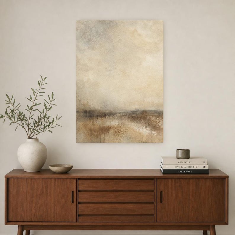 Warm Beige Abstract Wall Art Print | Neutral Color Field Print | Sand Taupe Watercolor Poster | Japandi Minimalist Bedroom Decor image 2