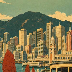 Hong Kong Travel Poster | Vintage Harbor Print | China Wall Art | Printed & Shipped image 3