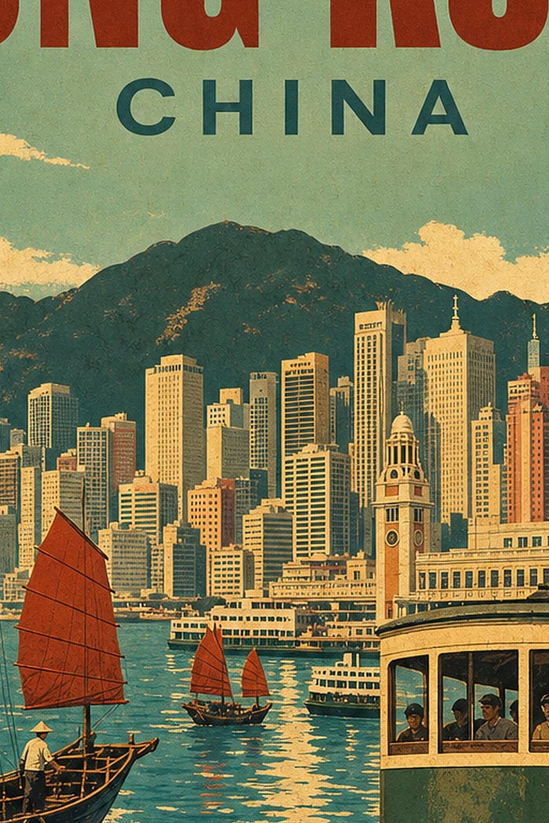 Hong Kong Travel Poster | Vintage Harbor Print | China Wall Art | Printed & Shipped image 3