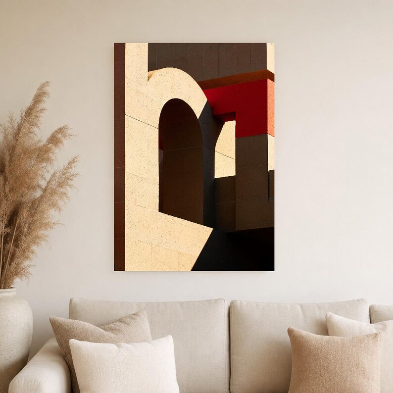 Arte mural de arquitectura brutalista | Póster de arco de hormigón cálido | Lámina geométrica minimalista de mediados de siglo imagen 3
