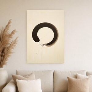 Charcoal Enso Zen Wall Art | Minimalist Ink Brush Circle Poster | Black Cream Meditation Print image 4