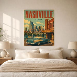 Nashville Travel Poster | Vintage 1950s Music City Print | Retro Tennessee Wall Art | Mid Century City Decor image 6