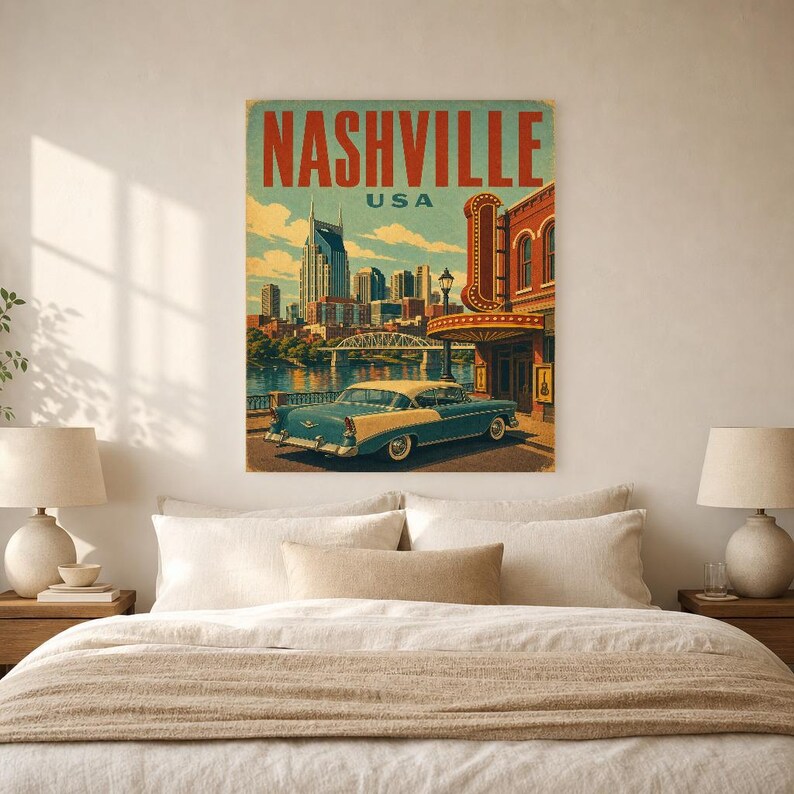 Nashville Travel Poster | Vintage 1950s Music City Print | Retro Tennessee Wall Art | Mid Century City Decor image 6