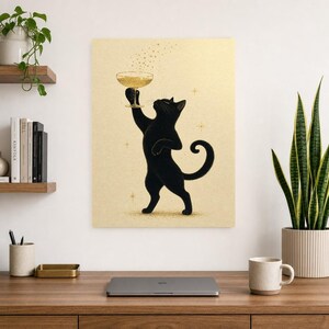 Arte de pared de champán de gato negro | Póster Coupé dorado | Impresión del carrito de la barra | Decoración de celebración del Chic Noir C imagen 8
