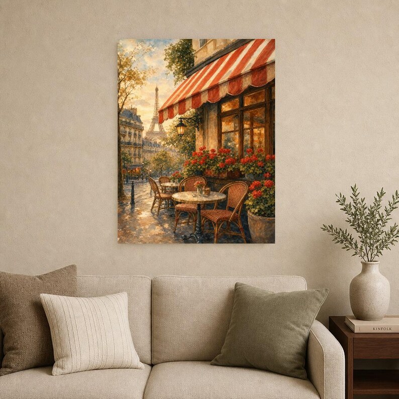 Paris Cafe Travel Poster | Soft Painting France Wall Art | Parisian Cafe Terrace Print | Printed & Shipped image 9