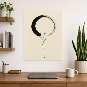 Zen Enso and Branch Japandi Wall Art Print | Mono Line Ink Print | Wabi Sabi Cream Poster Decor image 8