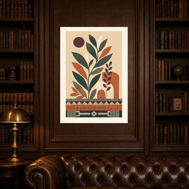 Afrohemian Botanical Wall Art Print | African Boho Plant Poster | Jade Terracotta Earth Tones | Organic Modern Wall Decor image 5