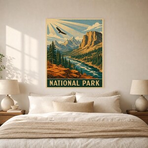 Burnt Orange National Park Wall Art | WPA Mountain Poster | Cabin Lodge Print image 6