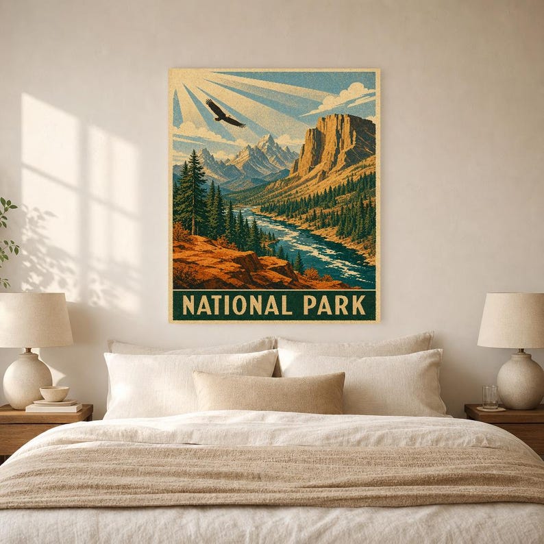 Burnt Orange National Park Wall Art | WPA Mountain Poster | Cabin Lodge Print image 6